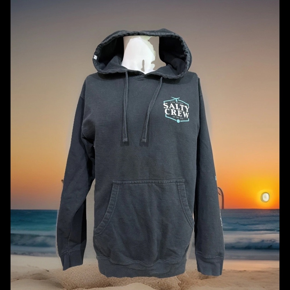 Salty Crew Hoodie Black Unisex Beachy Find Refuge In The Saltwater Sea Sz M